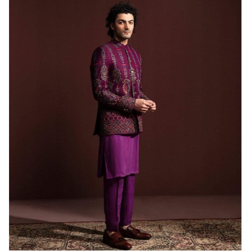 ZGMP3152 Berry Raw Silk Prince Coat