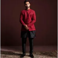 ZGMP3154 Red-Brown Embroidered Raw Silk Prince Coat