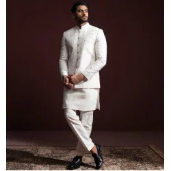 ZGMP3157 White Raw Silk Prince Coat