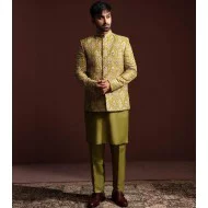ZGMP3158 Olive Raw Silk Prince Coat