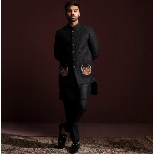 ZGMP3159 Black Quilted Prince Coat
