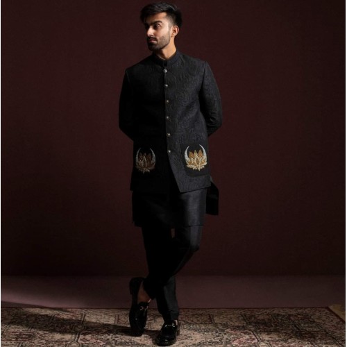 ZGMP3159 Black Quilted Prince Coat