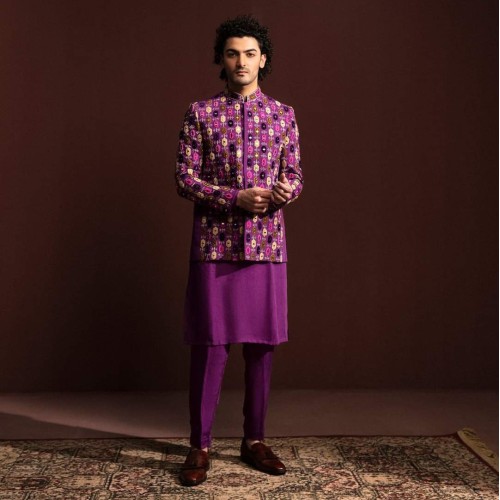 ZGMP3163 Crayola Violet Raw Silk Prince Coat