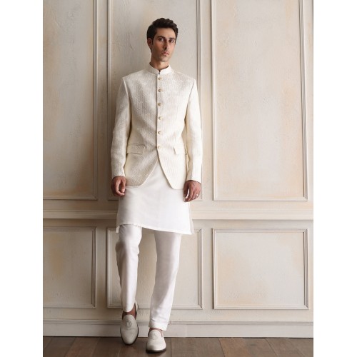 ZGMP3500 Off-White Embroidered Raw Silk Prince Coat