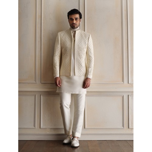 ZGMP3501 Eggshell Raw Silk Prince Coat