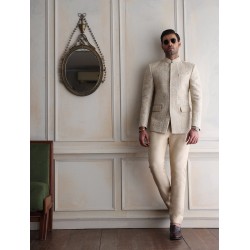 ZGMP3507 Peach Champagne Raw Silk Prince Coat