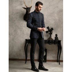 ZGMP3509 Dark Yale Blue Raw Silk Prince Suit