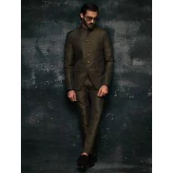 ZGMP3511 Olive Drab Raw Silk Prince Suit