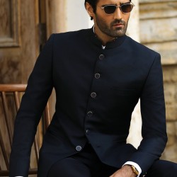 ZGMP3512 Navy Green Suiting Fabric Prince Suit