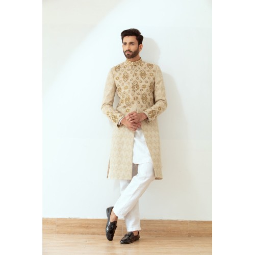 ZGMS3023 Dutch White Karandi Atlas Sherwani