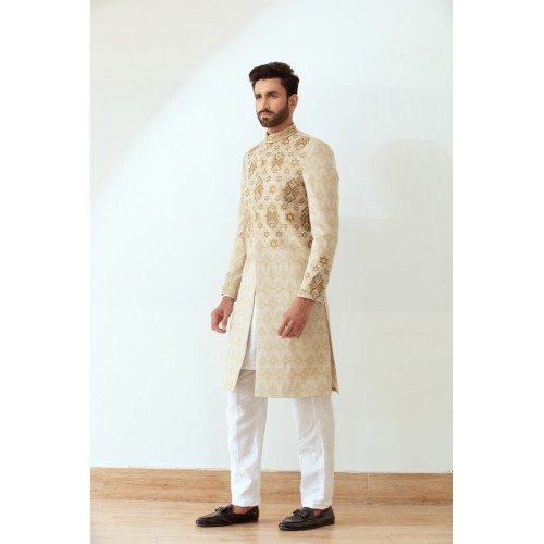 ZGMS3023 Dutch White Karandi Atlas Sherwani