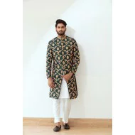ZGMS3024 Dark Green Jamawar Sherwani