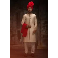 ZGMS3026 Light Gold Karandi Atlas Sherwani