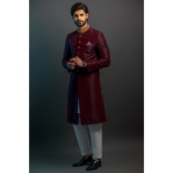 ZGMS3029 Chocolate Cosmos Raw Silk Sherwani