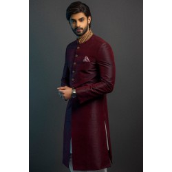 ZGMS3029 Chocolate Cosmos Raw Silk Sherwani
