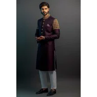 ZGMS3030 Aubergine Jamawar Sherwani