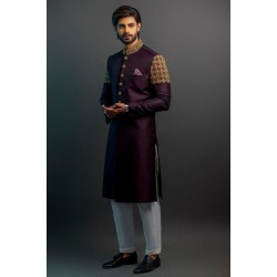 ZGMS3030 Aubergine Jamawar Sherwani
