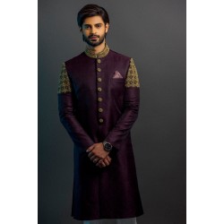 ZGMS3030 Aubergine Jamawar Sherwani