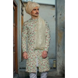 ZGMS3032 Light Celadon Raw Silk Sherwani
