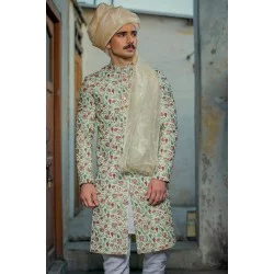 ZGMS3032 Light Celadon Raw Silk Sherwani