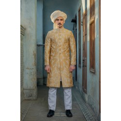 ZGMS3035 Dusty Gold Raw Silk Sherwani