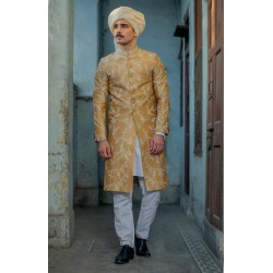 ZGMS3035 Dusty Gold Raw Silk Sherwani