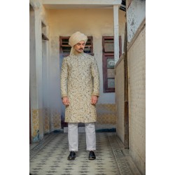 ZGMS3036 Off-White Maisuri Net Sherwani