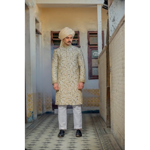 ZGMS3036 Off-White Maisuri Net Sherwani