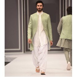 ZGMS3040 Asparagus Self Karandi Atlas Sherwani