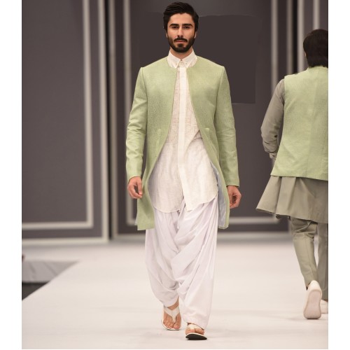 ZGMS3040 Asparagus Self Karandi Atlas Sherwani