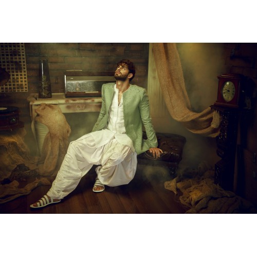 ZGMS3040 Asparagus Self Karandi Atlas Sherwani