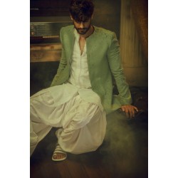 ZGMS3040 Asparagus Self Karandi Atlas Sherwani