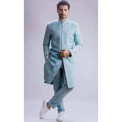 ZGMS3043 Sky Blue Karandi Atlas Sherwani