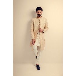 ZGMS3047 Light Orange Raw Silk Sherwani