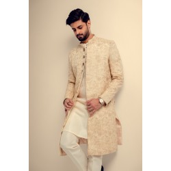 ZGMS3047 Light Orange Raw Silk Sherwani