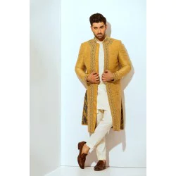 ZGMS3052 Harvest Gold Jamawar Atlas Sherwani