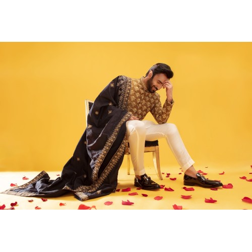 ZGMS3053 Chocolate Embroidered Raw Silk Sherwani ZGMS3053 Chocolate Embroidered Raw Silk Sherwani