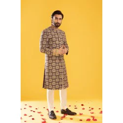ZGMS3054 Dark Penn Blue Jamawar Sherwani