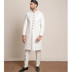 ZGMS3064 White Raw Silk Sherwani
