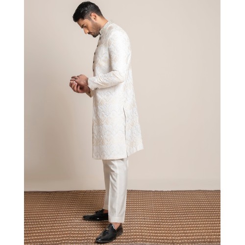 ZGMS3064 White Raw Silk Sherwani
