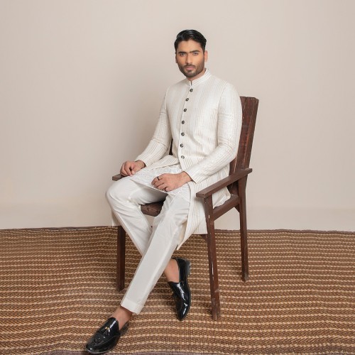 ZGMS3065 White Raw Silk Sherwani ZGMS3065 White Raw Silk Sherwani