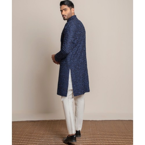 ZGMS3066 Oxford Blue Raw Silk Sherwani