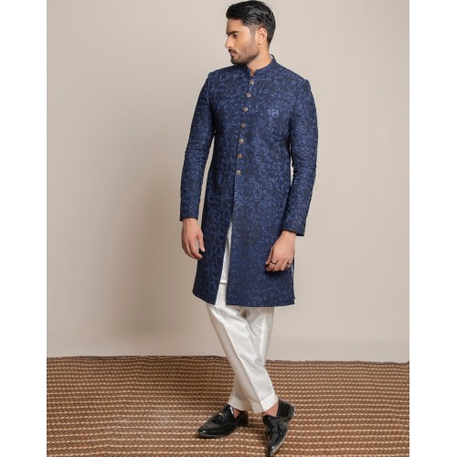 ZGMS3066 Oxford Blue Raw Silk Sherwani