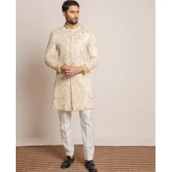 ZGMS3070 Champagne Blue Raw Silk Sherwani
