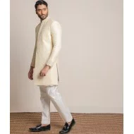 ZGMS3074 Parchment Raw Silk Sherwani