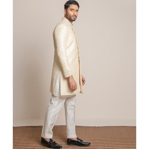 ZGMS3074 Parchment Raw Silk Sherwani