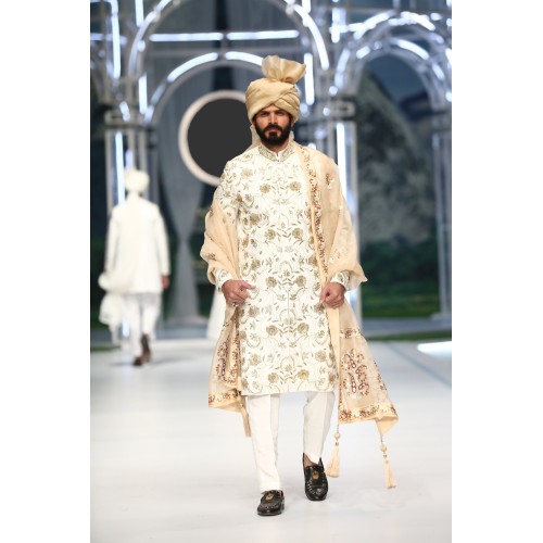 ZGMS3078 Off-White Raw Silk Sherwani
