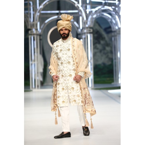 ZGMS3078 Off-White Raw Silk Sherwani