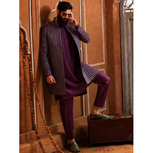 ZGMS3084 Byzantium Raw Silk Sherwani