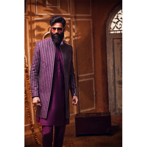 ZGMS3084 Byzantium Raw Silk Sherwani